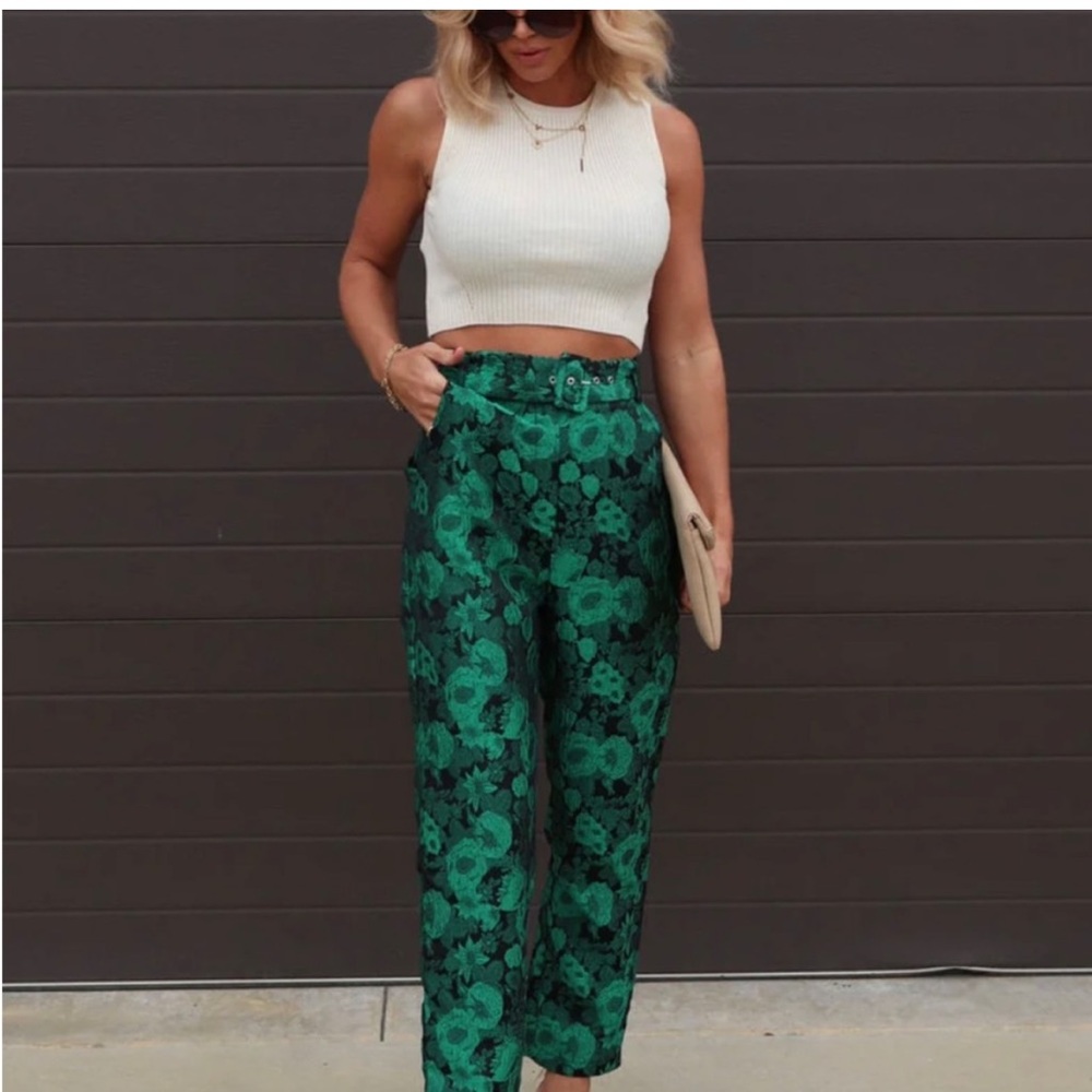 Vici Green Floral Trousers